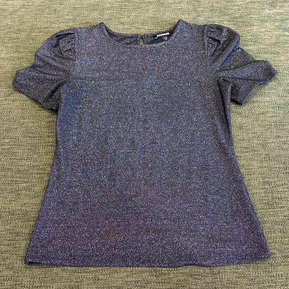Express Shimmering Black Short Sleeve Blouse